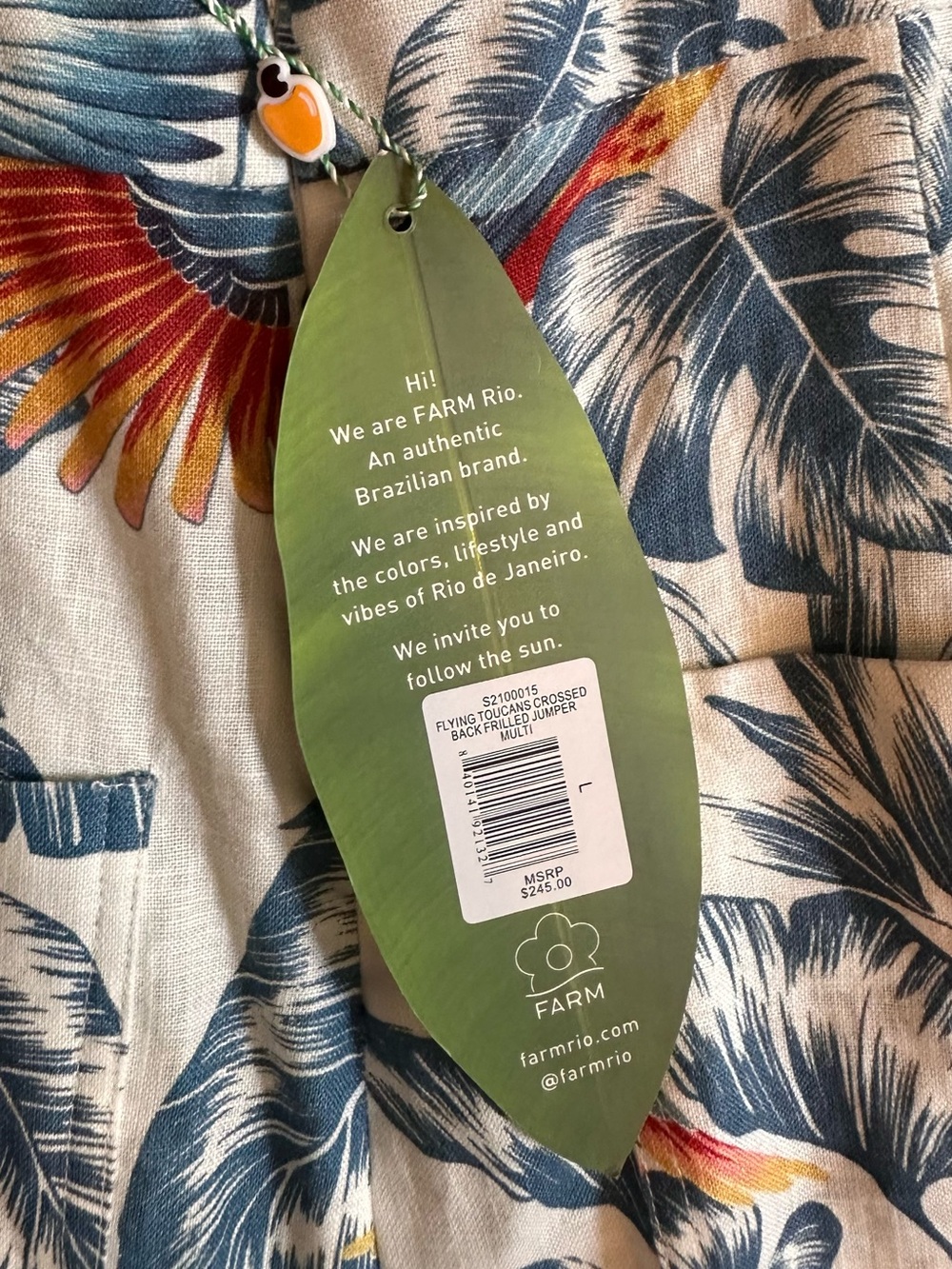 NWT FARM RIO Flying Toucans Crossed Back Frilled Jumpsuit - Size Large - Picture 5 of 8